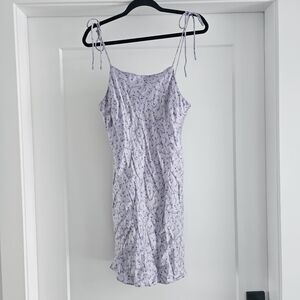 Zara Purple silk satin floral dress Tie Straps MEDIUM
